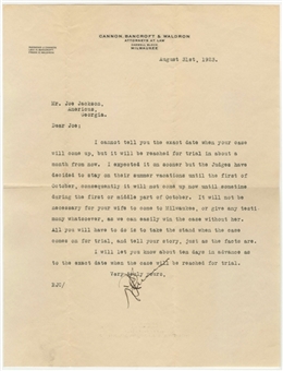 1923 Letter To Joe Jackson From His Attorney